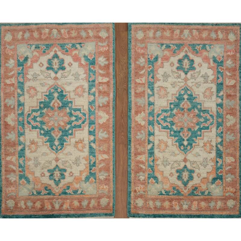 Hand Knotted Oriental 100% Wool Carpet Transitional Floral Beige & Ivories Oushak Area Rug - 3' 0'' X 2' 0''