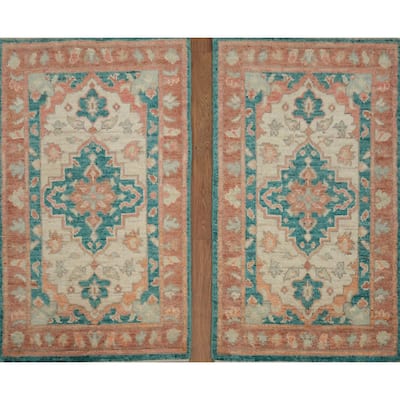 Hand Knotted Oriental 100% Wool Carpet Transitional Floral Beige & Ivories Oushak Area Rug - 3' 0'' X 2' 0''