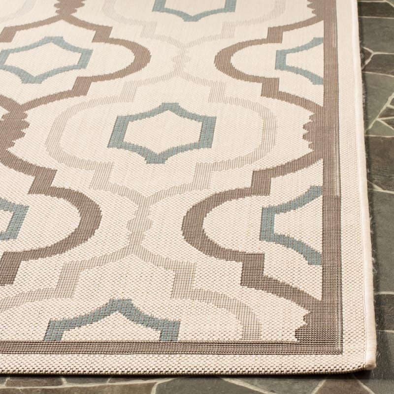 SAFAVIEH Courtyard Annmarie Indoor/ Outdoor Waterproof Patio Backyard Rug - Beige/Dark Beige - 5'3" x 7'7"