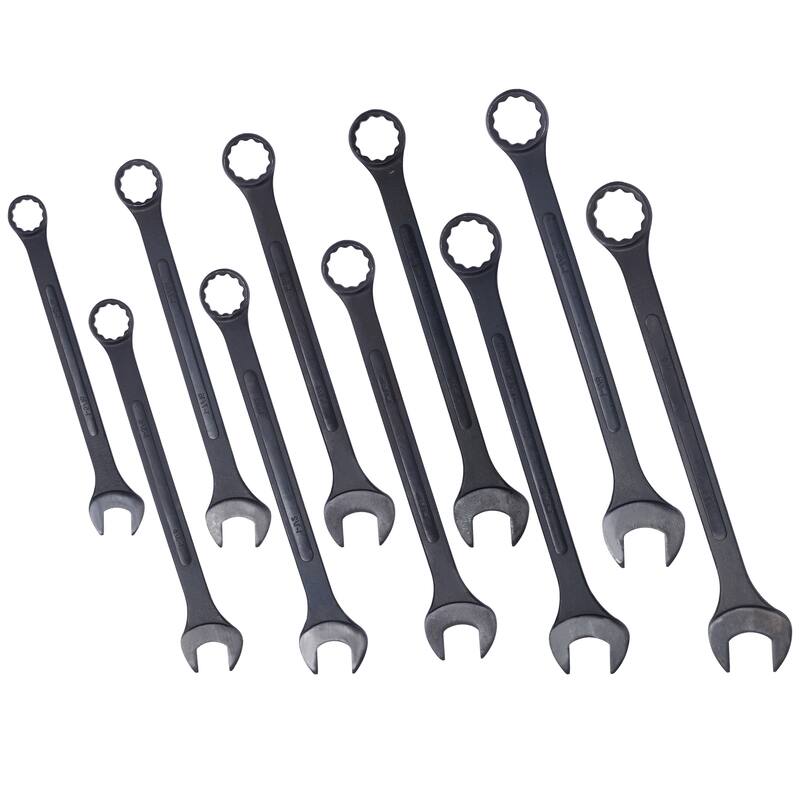 Jumbo Combination Wrench Set Extra Large,10 PC SAE Black-Oxide Jumbo Combo Wrench Set 1-5/16" - 2" with pouch - Black