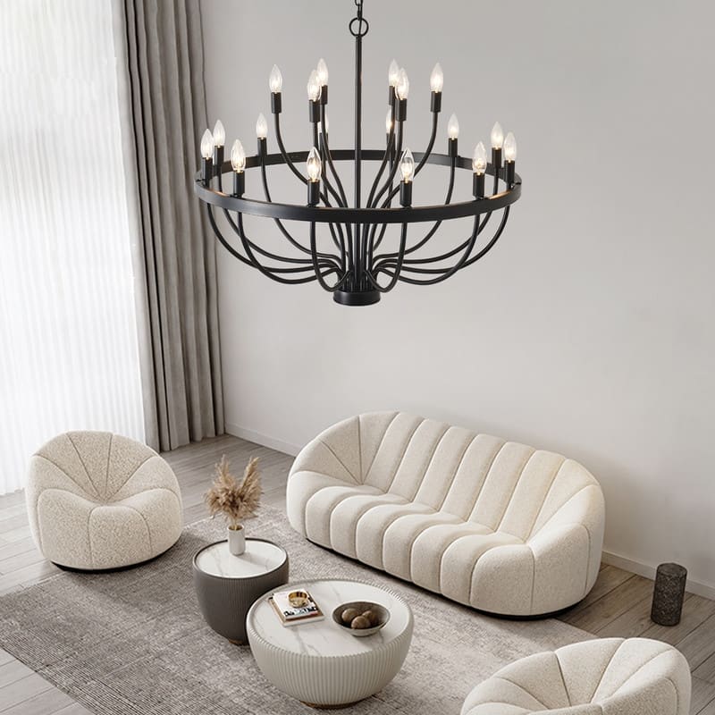 Large Wagon Wheel Chandelier Black Farmhouse Round Candle Chandelier