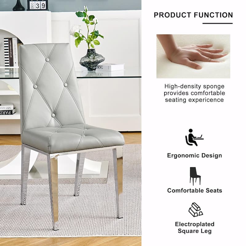 Modern Light Luxury Dining Chairs with PU Back and Electroplated Legs（Set of 2）