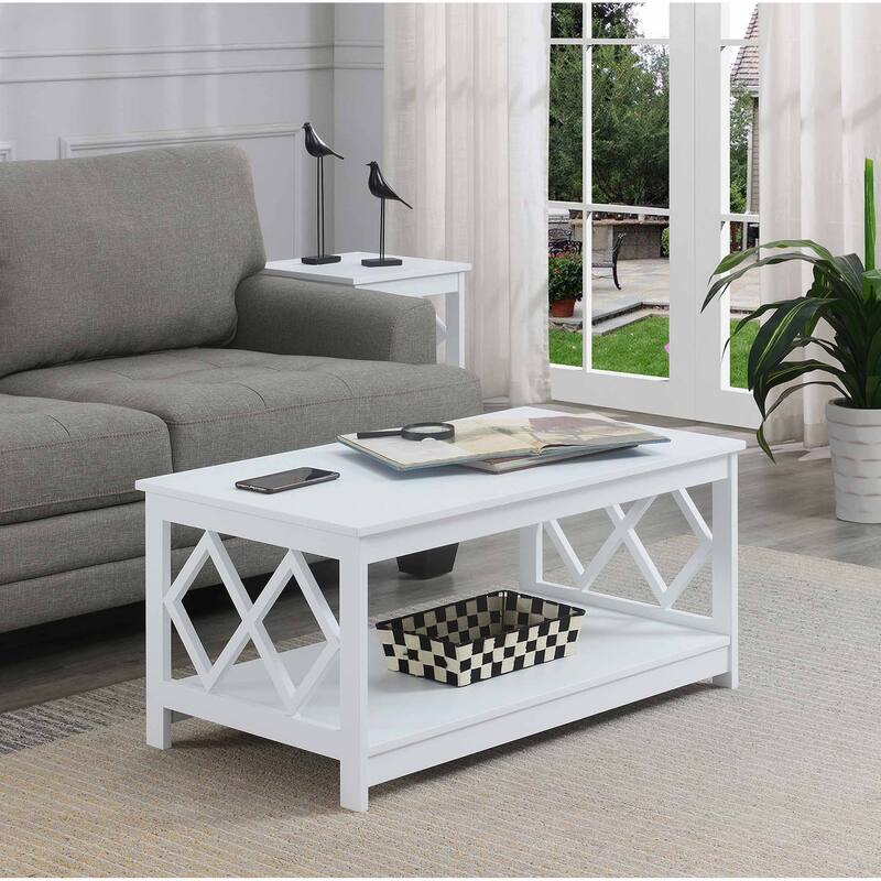 Convenience Concepts Diamond Coffee Table with Shelf - White