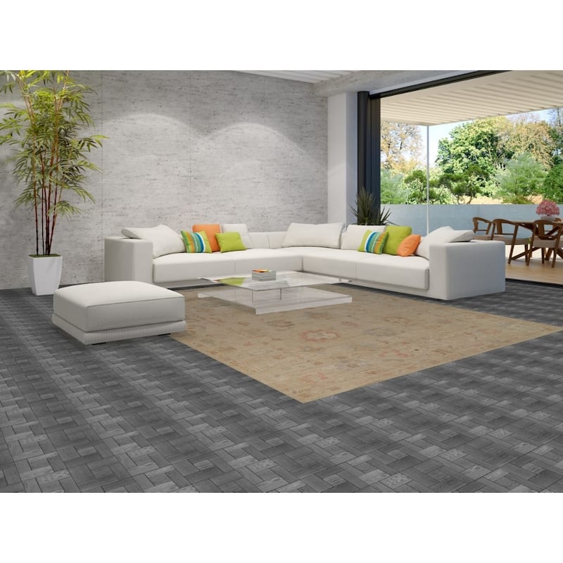 Hand Knotted Oriental 100% Wool Carpet Transitional All-Over Beige & Ivories Oushak Area Rug - 11' 10'' X 8' 11''