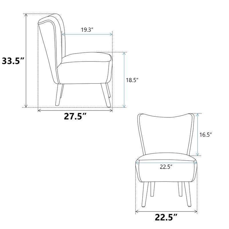 Armless Accent Chair With Rubber Wooden Legs Modern Upholstered Corner Side Chair For Living Room