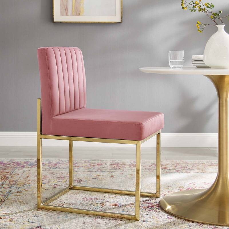 Silver Orchid Haussermann Channel Tufted Sled Base Velvet Dining Chair - Gold Dusty Rose