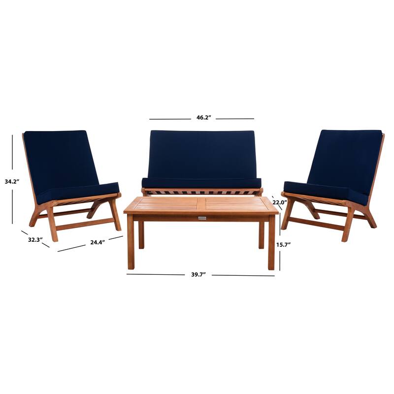 SAFAVIEH Outdoor Aryana 4-Piece Conversation Patio Set with Accent Pillow - 46W x 34D x 32H