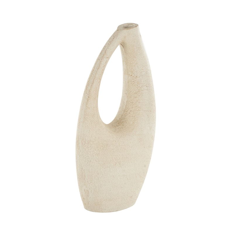Paper Mache Abstract Curved Cutout Decorative Vase with Brown Distressed Texturing - Cream - Roche River Decor