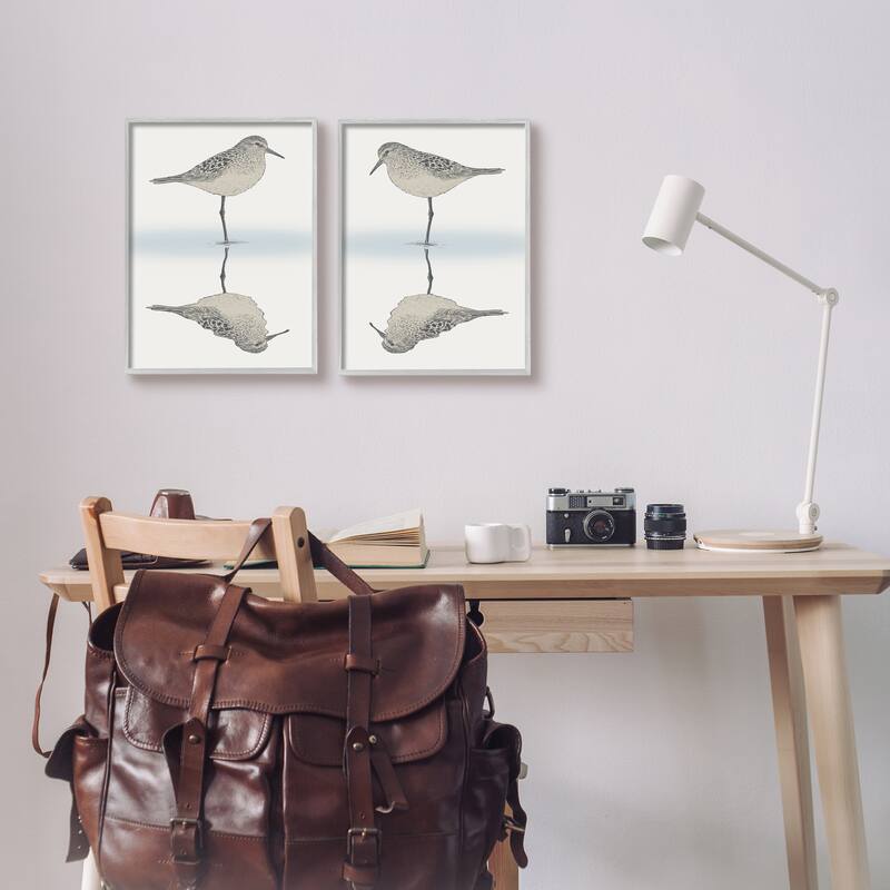 Stupell Tranquil Sandpiper Reflection Nautical Bird Beach Shore 2 Piece Framed Wall Art, Design by Ziwei Li