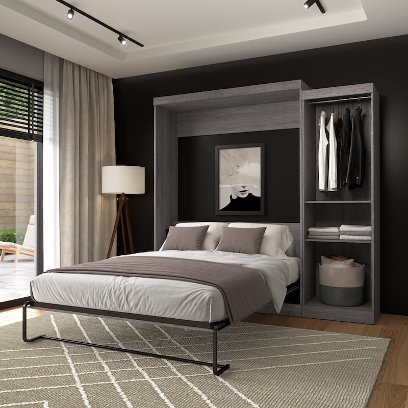 Nebula Queen Murphy Bed with Closet Organizer (90W) by Bestar - Bark Grey