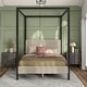 preview thumbnail 2 of 19, 247 Shop At Home Modern Metal Canopy Queen Platform Bed with Channel Tufted Upholstered Headboard Light Brown-Fur Corduroy - Queen