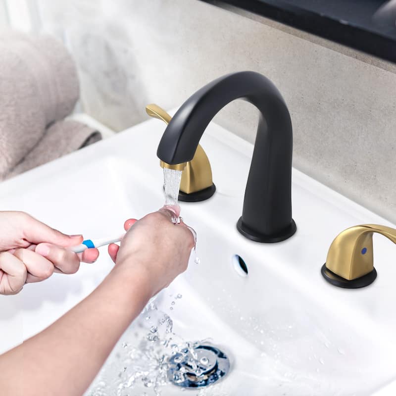 WOWOW Gooseneck 8 in. Widespread Double Handle Bathroom Faucet