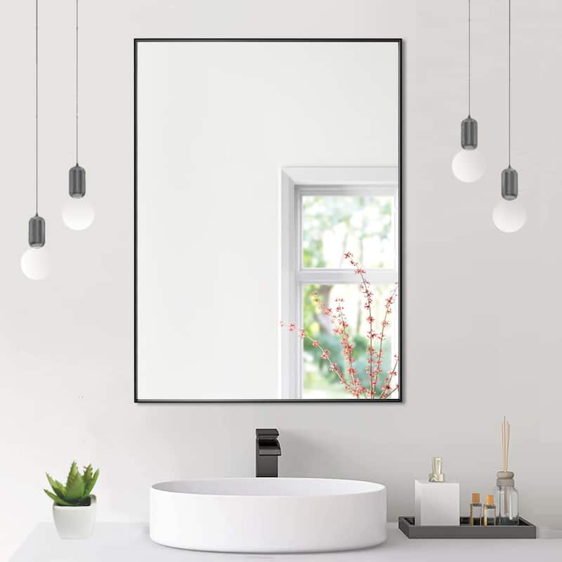 Modern Rectangle Framed Bathroom Vanity Mirror Accent Wall Mirror - 30"Wx24"H - Black