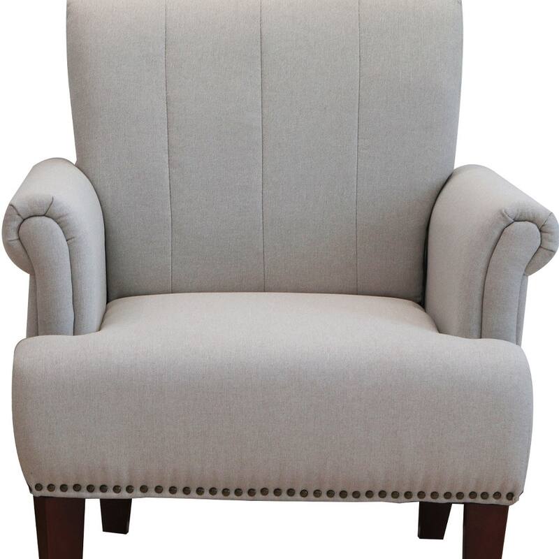30" Light Gray And Brown Upholstered Arm Chair - 30.3' X '35.4' X '27.6