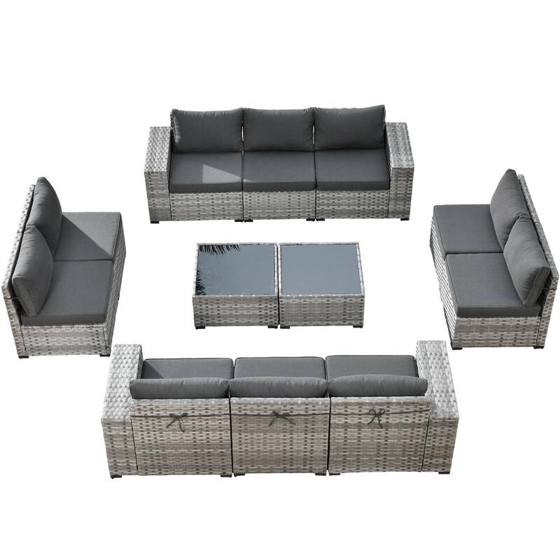 HOOOWOOO 12-Piece Rattan Outdoor Patio Furniture Modular Wide Armrest Sectional Set