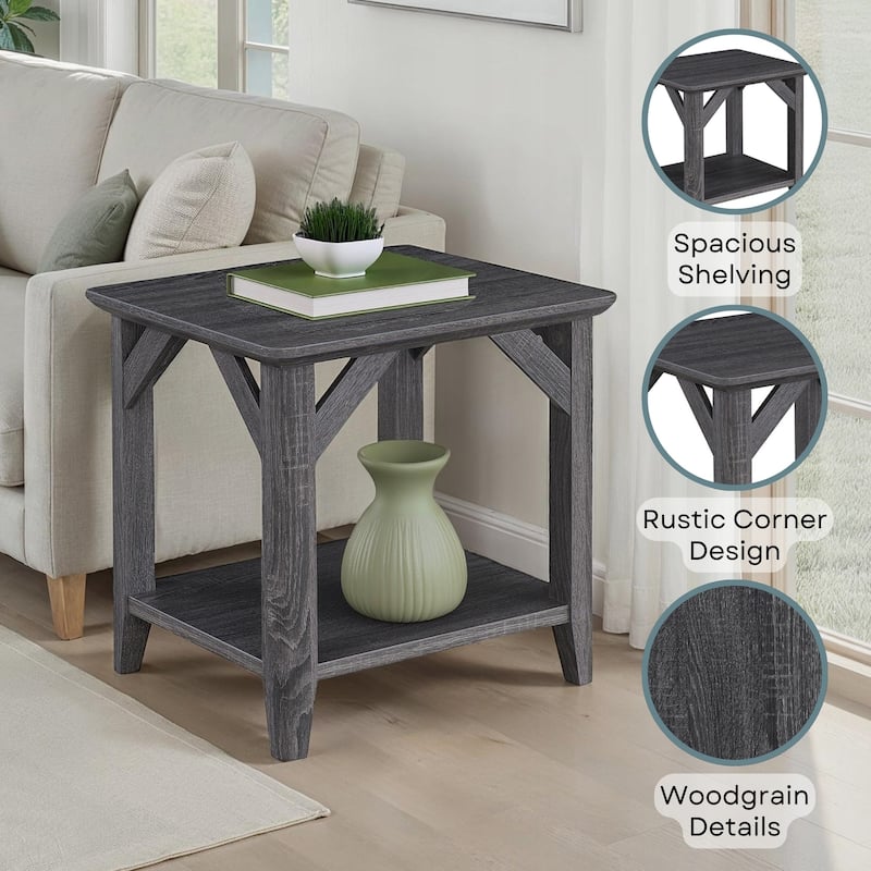Rustic Transitional End Table with Shelf, Two Tier Storage and Tapered Legs, Woodgrain Accent Side Table for Any Room - 22