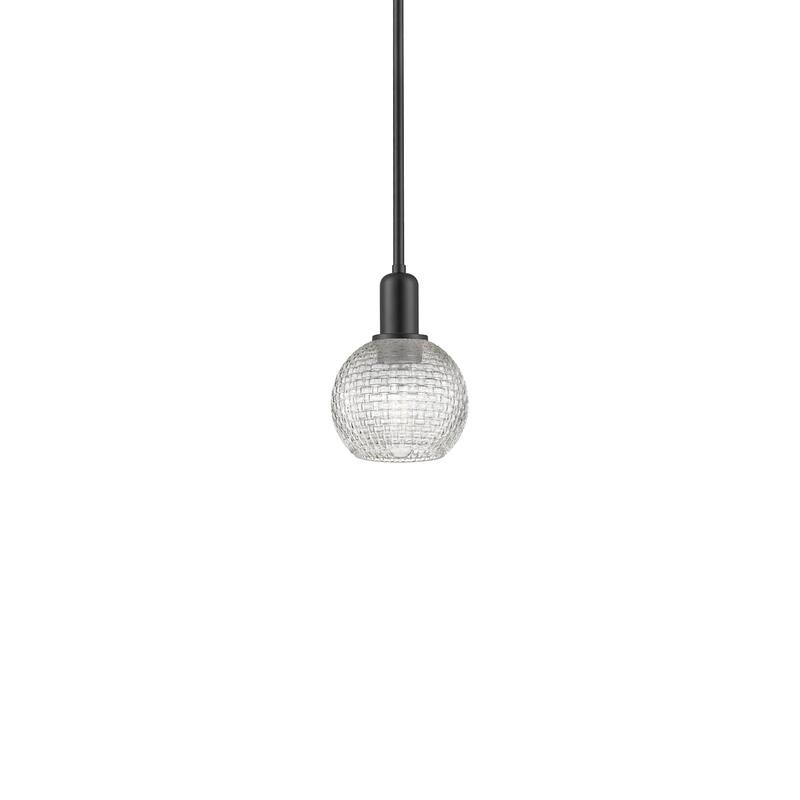 Innovations Lighting 716-1S-9-6 Athens Pendant Athens 6" Wide Mini - Matte Black / Clear Basketweave