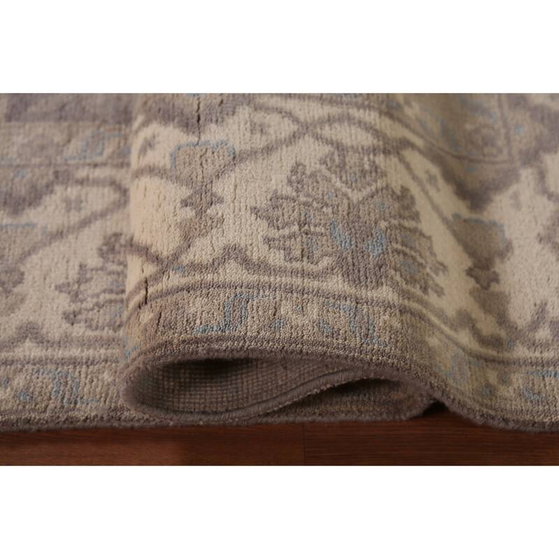 Gray & Ivory Oushak Indian Area Rug Hand-Knotted Wool Carpet - 8'0"x 9'8"