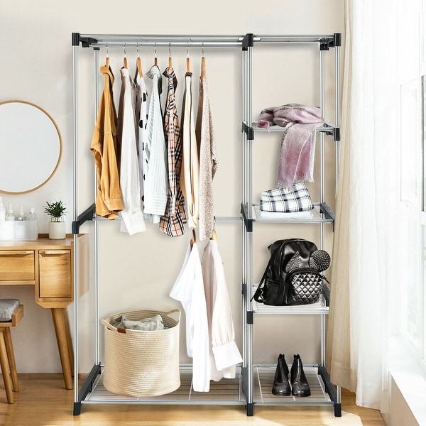 Freestanding Clothes Organizer Rack with Shelves and Hanging Rods - 46 ...