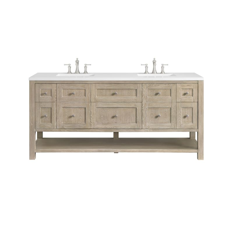 James Martin Vanities Breckenridge 72" Double Vanity, Whitewashed Oak - White Zeus