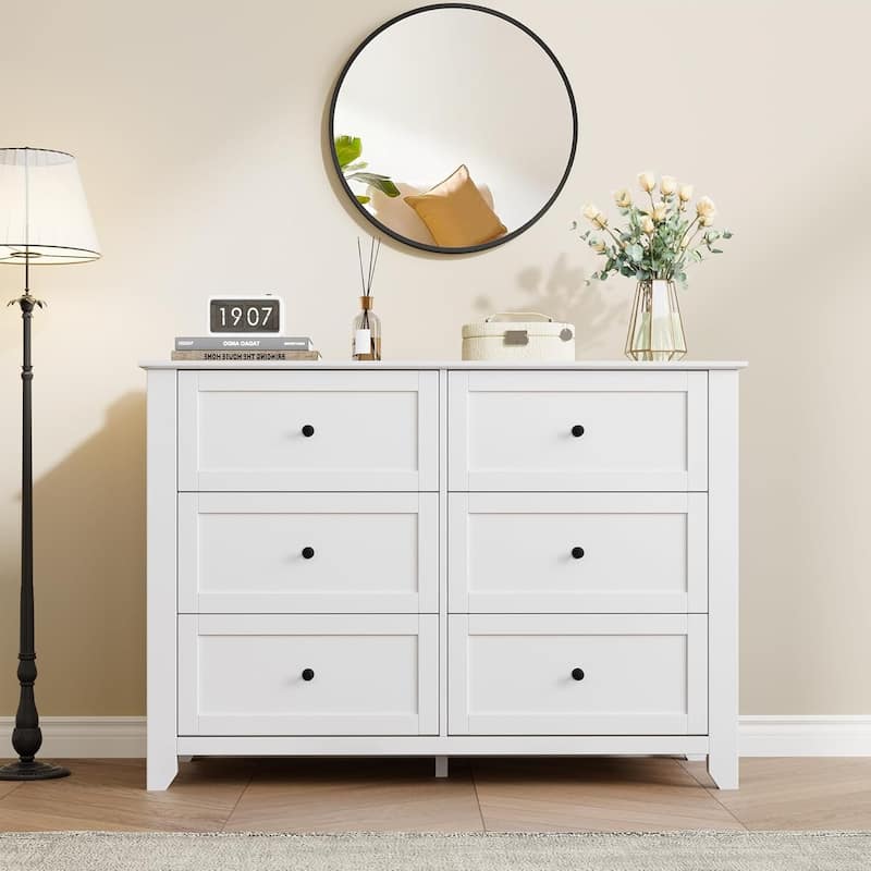 6 Drawer Dresser for Bedroom, Wooden Chest with Deep Drawers and Metal Knobs for Entryway, Hallway, or Kids Room