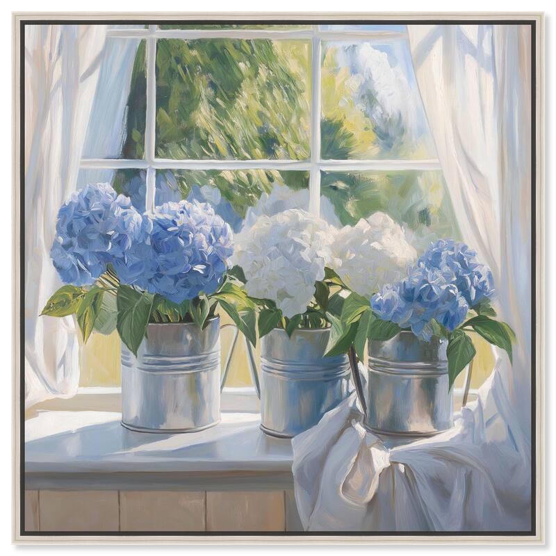 Sunlit Hydrangeas Canvas by Art Remedy - Silver - 24" x 24"