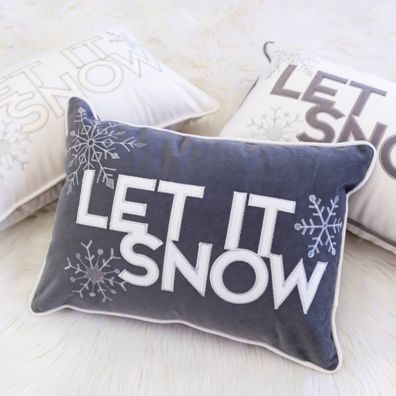 Velvet Lumbar Pillow with Snowflake Embroidery Let It Snow Design and Insert 14x20