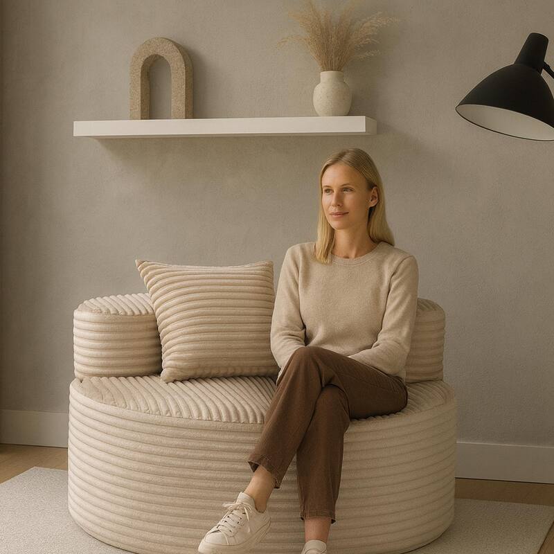 Corduroy Fabric Compressed Sofa:Moon Bay,No Assembly Required