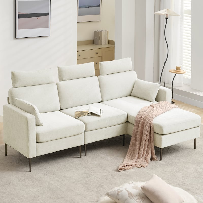 89" Chenille Sectional Sofa Couch With Extra Wide Chaise For Livingroom