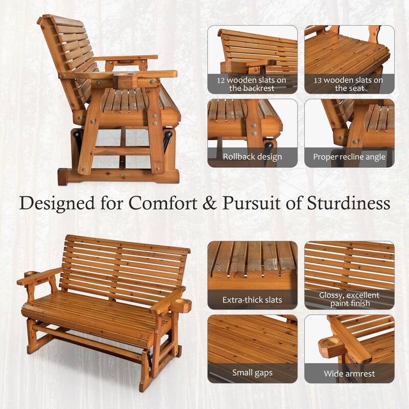 Patio Glider with Cup Holders, High Roll Back and Deep Contoured Seat