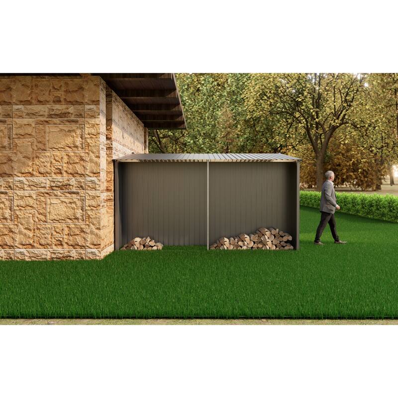 Grey Metal Apex Roof Shed with Ventilation and Dual Storage Design - 153.1” W x 80.3” H x 129.4” D