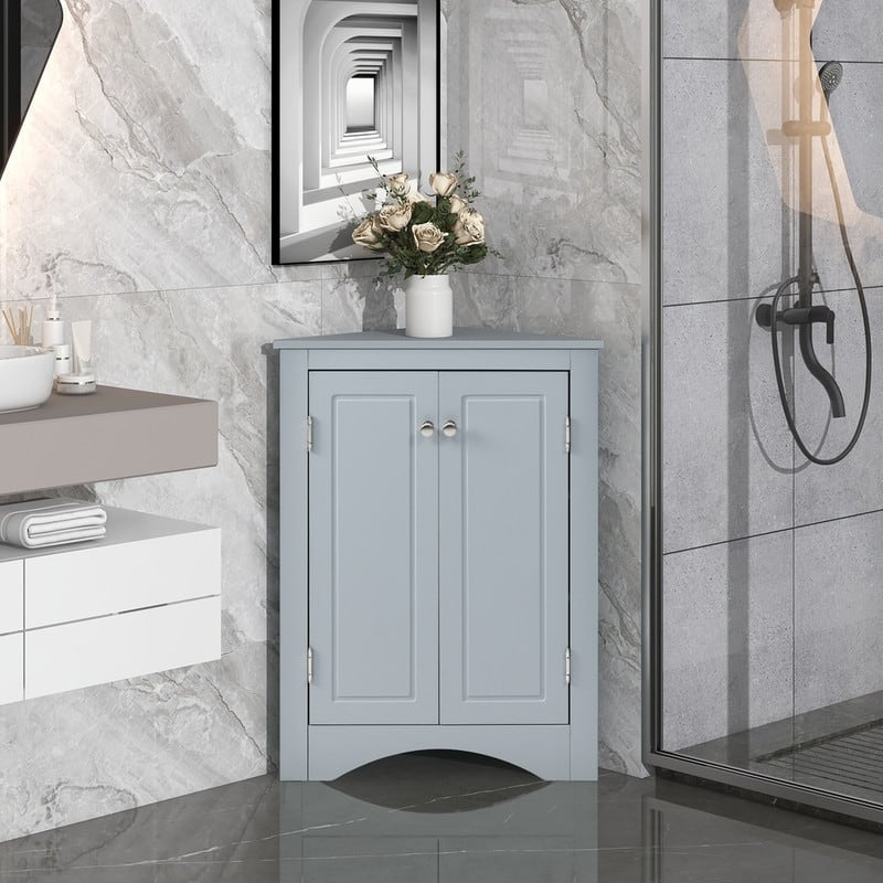 White Triangle Bathroom Storage Cabinet with Adjustable Shelves - 17.2"W x 17.2"D x 31.5"H