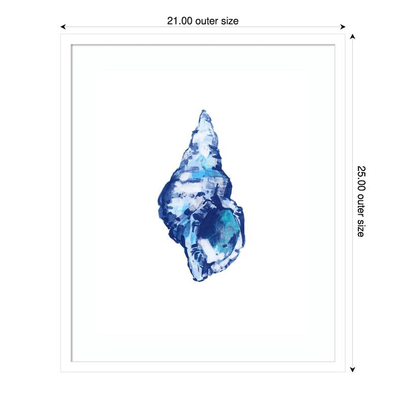 Blue Seashell On White Background No. 2 by Cartissi Wood Framed Wall Art Print