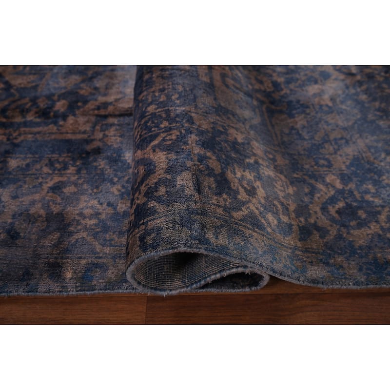 All-Over Blue Abstract Indian Area Rug Handmade Wool Carpet - 6'7"x 9'8"