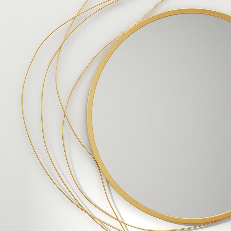 Metal Round Wall Mirror with Thick Glass and Hooks - 25.6" Dia. x 0.4" D