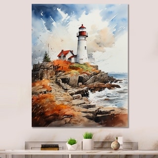 Designart "Vintage Lighthouses Guiding Light VI" Lighthouses Canvas Art ...