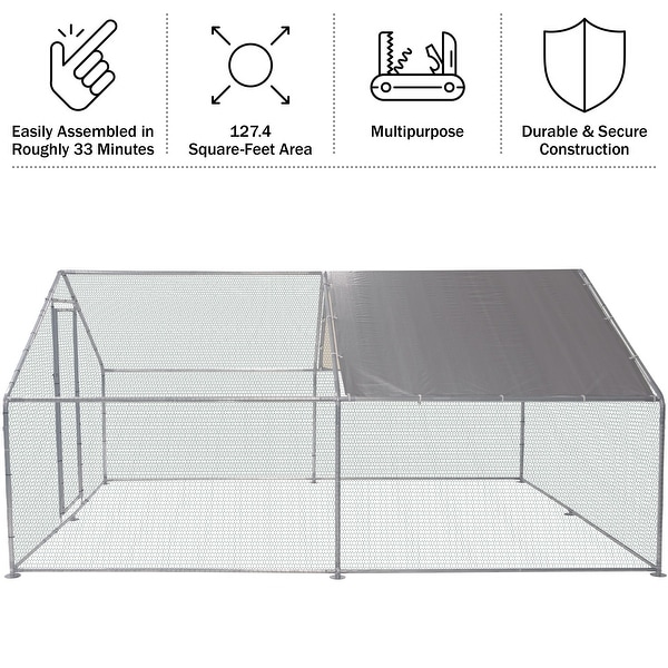 Chicken Coop - Large 13x9x6-Foot Metal Chicken Run with