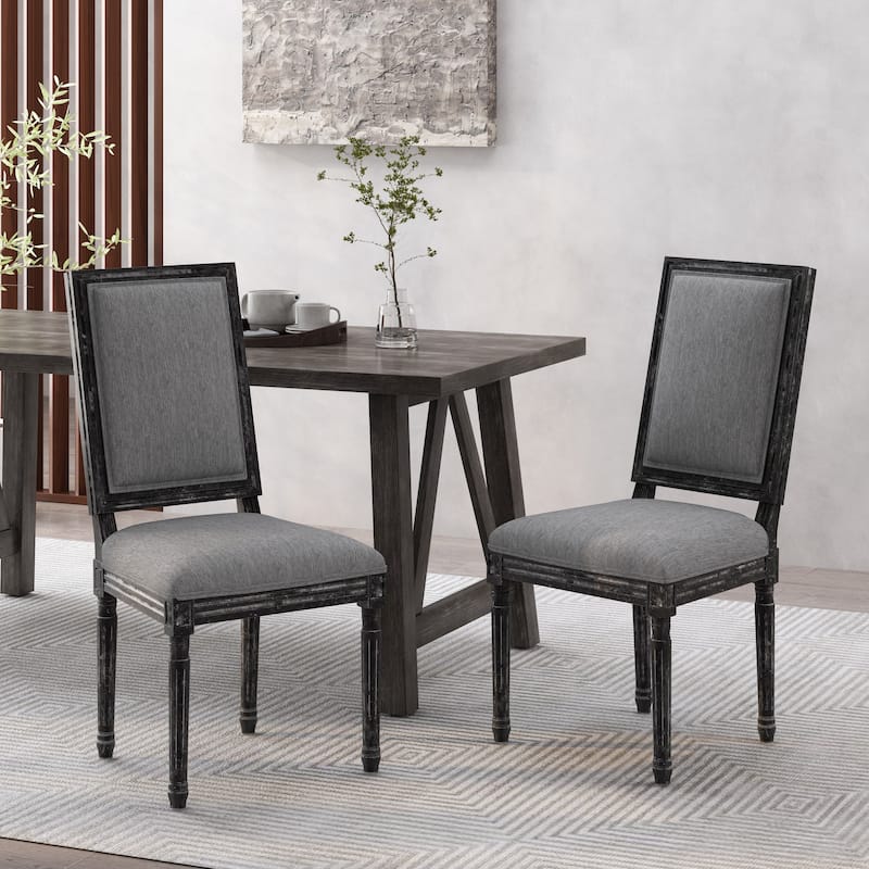 Country Dining Chairs Set of 2, Living Room Dining Chairs with Rectangle Rattan Back, Solid Wood Legs, French Bistro Chairs