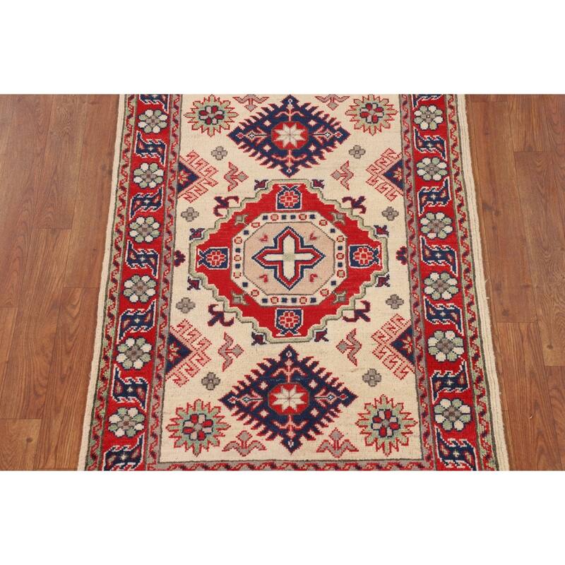Traditional Beige Kazak Foyer Rug Hand-Knotted Wool Carpet - 2'8" x 3'11"