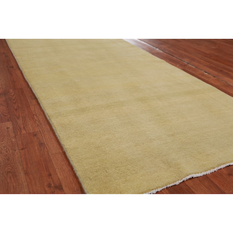 Hand Knotted Oriental 100% Wool Carpet Modern Solid Yellow & Gold Gabbeh Runner Rug - 10' 0'' X 3' 0''