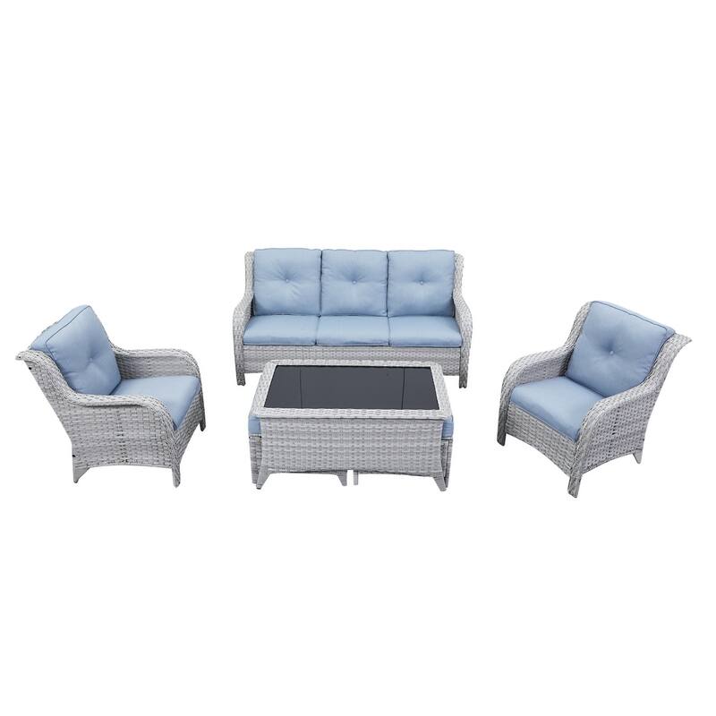 Gymojoy Outdoor 3-Seat Sofa Pario Chair Coffee Table with Cushion
