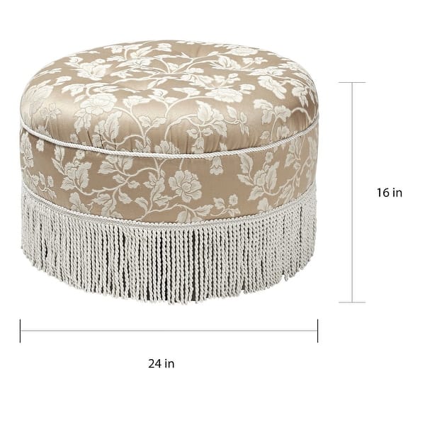 dimension image slide 1 of 2, Yolanda Performance Fabric 25" Tufted Round Footstool Ottoman with Rope Fringe