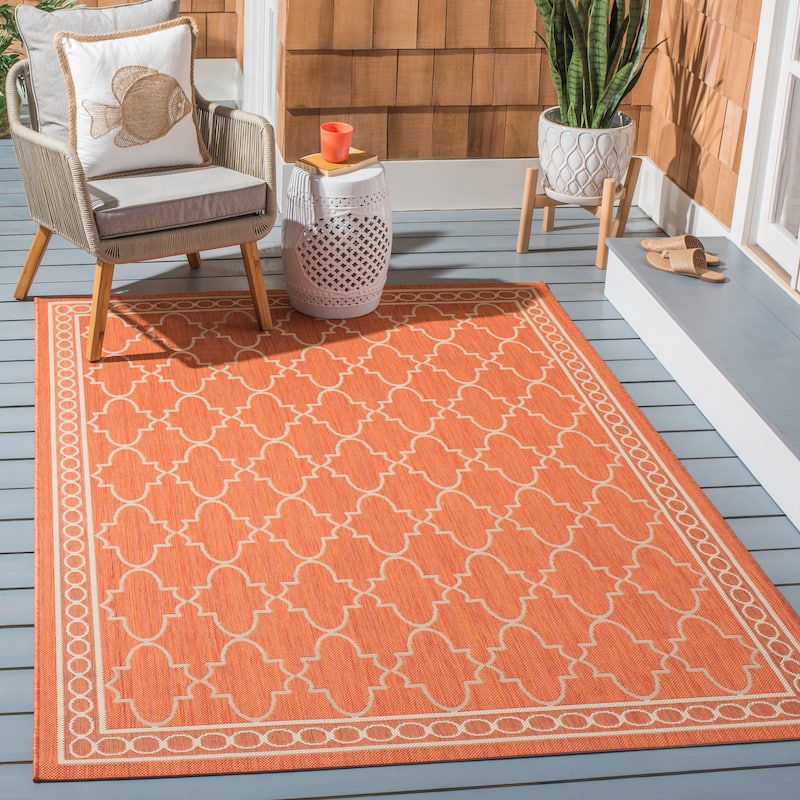 SAFAVIEH Courtyard Denis Trellis Indoor/ Outdoor Waterproof Patio Backyard - 5' 3" x 7' 7" - Rust/Sand - Rectangle