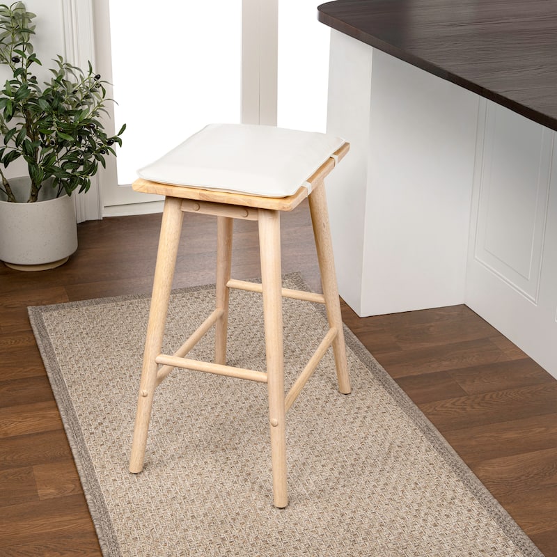 Saddle-Seat Backless Stool, Wood & Vegan Leather w/ Removable Cushion - JONATHAN Y - Light Birch - Counter Height