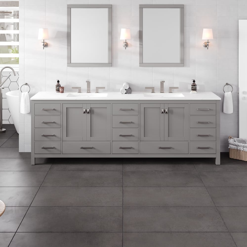 Aberdeen 96 in. Double Sink Bath Vanity with Carrara Quartz Top and Undermount Porcelain Sinks - 96"