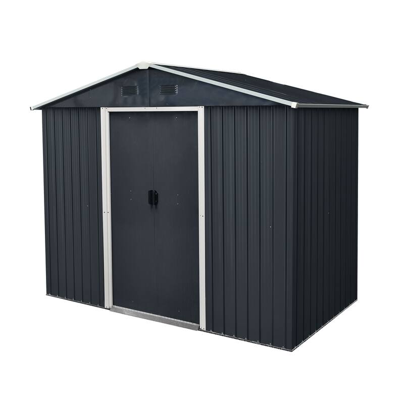 8ft x 4ft Outdoor Metal Storage Shed with Sliding Door and foundation for Backyard, Patio, Lawn