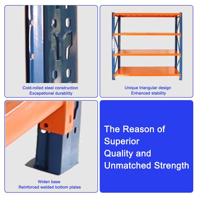 4-Tier Heavy Duty Storage Shelf Steel Rack Adjustable Height for Workshop and Warehouse - 78.66”L x 23.82”W x 78.74”H