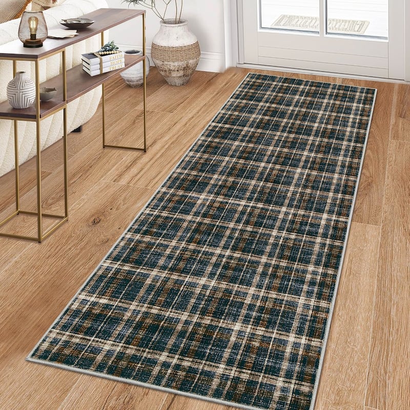 Garvee Timeless Check Washable Area Rug