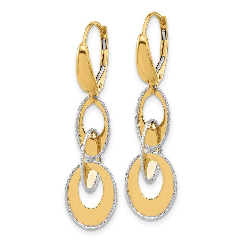 Curata 14k Two Tone Gold Diamond cut Oval Guardian Angel Leverback Earrings - 38.15x10.31mm