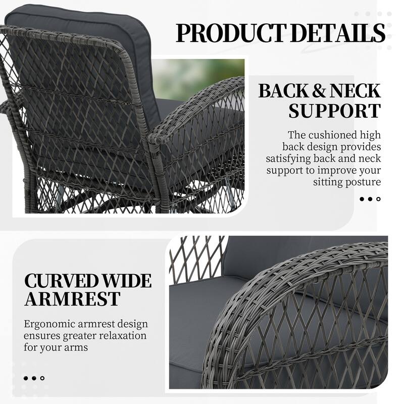 UPHA 6-Piece Patio Outdoor Wicker Swivel Rocking Chair Set with Side Table and Cushions